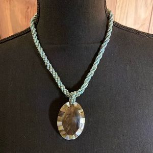 twisted blue bead multi-strand necklace with beautiful pendant